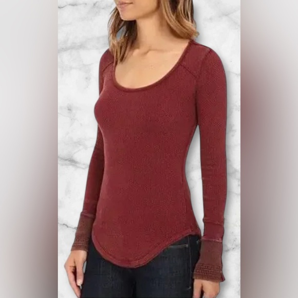 Free People We The Free Sunnie Valley Cuff Thermal Top Boho Maroon Rust Size M - Picture 6 of 14